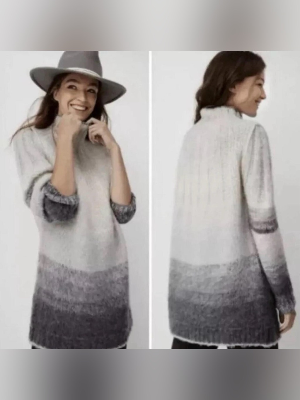 Anthropologie Ombre Cowl-Neck Longline Sweater - Gray